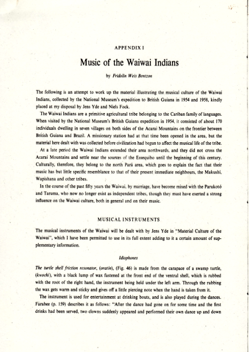Music of the Waiwai Indians